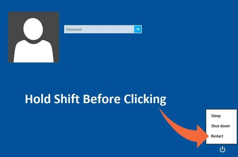 Hold-Shift-and-then-click-on-Restart كيفية التمهيد إلى الوضع الآمن في Windows 10