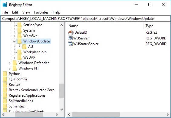 Navigate-to-WindowsUpdate-Registry-key كيفية إصلاح خطأ Windows Update 80072ee2