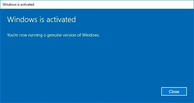 On-Windows-is-Activated-page-click-Close إصلاح خطأ هذه النسخة من Windows ليست أصلية