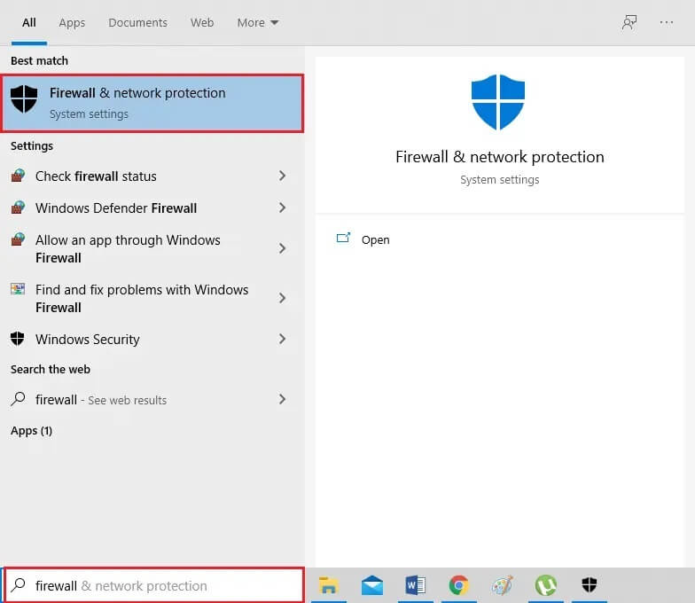 Open-Firewall-and-network-protection-settings-from-the-search-results 10 طرق لإصلاح عدم استجابة uTorrent