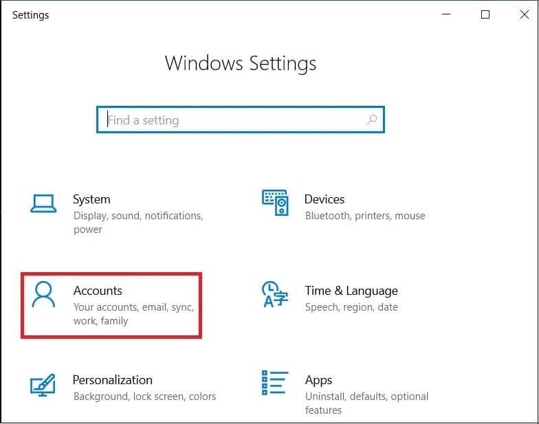 Press-Windows-Key-I-to-open-settings-click-on-Accounts-option. 10 طرق لإصلاح عدم استجابة uTorrent
