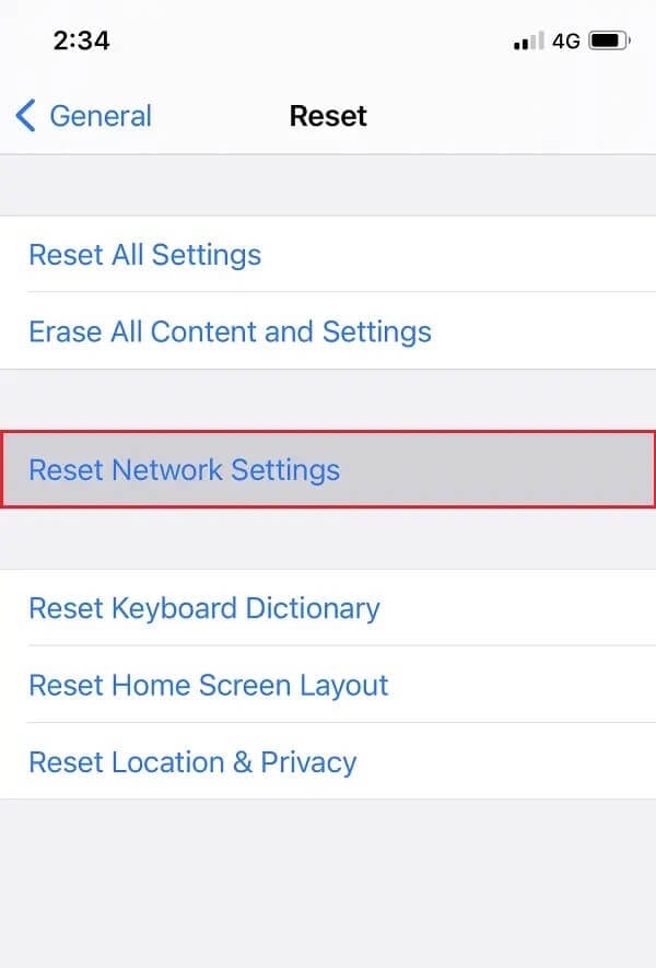 Reset-Network-Settings-on-iPhone إصلاح لا يمكن إرسال رسالة نصية إلى شخص واحد