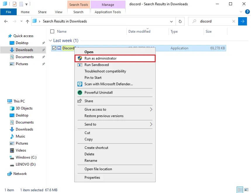 Right-click-and-select-run-as-administrator إصلاح عدم عمل صوت مشاركة الشاشة على Discord