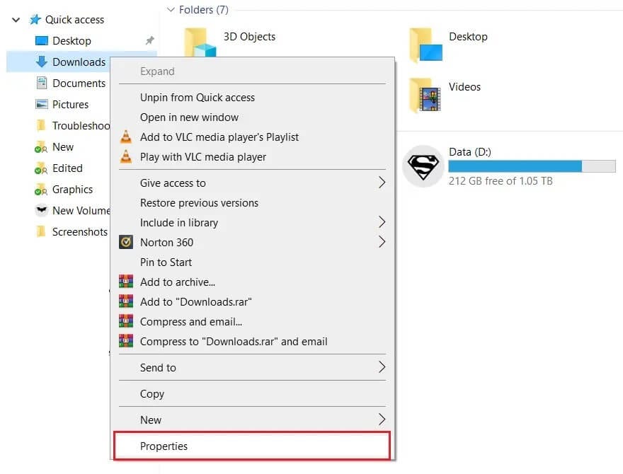 Right-click-on-the-Downloads-folder كيفية إصلاح الوصول إلى uTorrent مرفوض