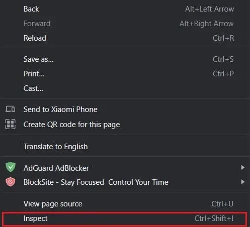 Right-click-on-the-page-and-select-Inspect كيفية تحميل الفيديو باستخدام Blob URL