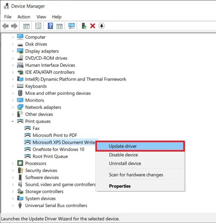 Right-click-on-the-problematic-printer-and-select-Update-Driver كيفية إصلاح خطأ الطابعة لا تستجيب في Windows 10