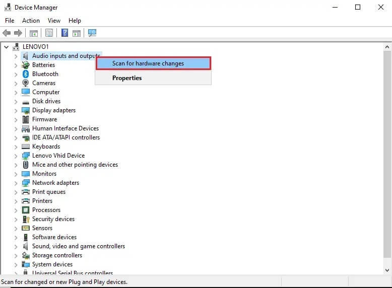 Right-click-on-the-screen-and-select-Scan-for-hardware-changes إصلاح عدم عمل صوت مشاركة الشاشة على Discord