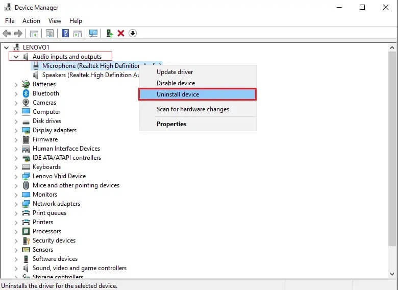 Right-click-on-your-Sound-driver-and-select-Uninstall-the-device إصلاح عدم عمل صوت مشاركة الشاشة على Discord
