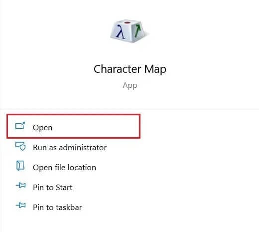Search-for-character-map-and-open-the-app كيفية كتابة الأحرف مع علامات التشكيل على Windows