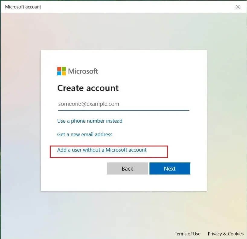 Select-Add-a-user-without-a-Microsoft-account-in-the-bottom 10 طرق لإصلاح عدم استجابة uTorrent