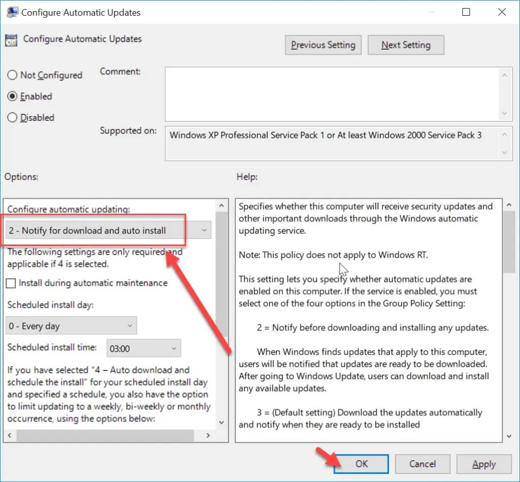 Select-Notify-for-download-and-auto-install-under-Configure-Automatic-update-policy-1024x950-1 إصلاح خطأ هذه النسخة من Windows ليست أصلية