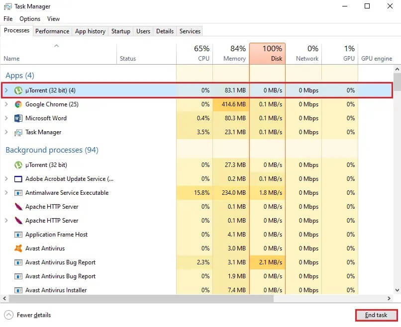Select-the-end-task-from-the-bottom-right-of-the-window-screen 10 طرق لإصلاح عدم استجابة uTorrent