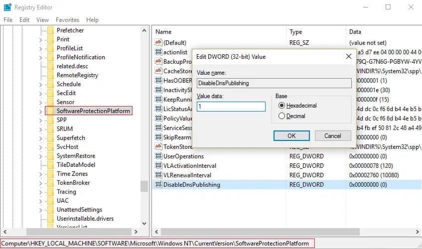 SoftwareProtectionPlatform-DiableDnsPublishing إصلاح خطأ هذه النسخة من Windows ليست أصلية