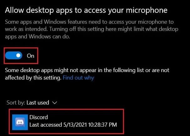 Under-allow-desktop-apps-to-use-your-mic-make-sure-Discord-is-listed إصلاح عدم عمل صوت مشاركة الشاشة على Discord
