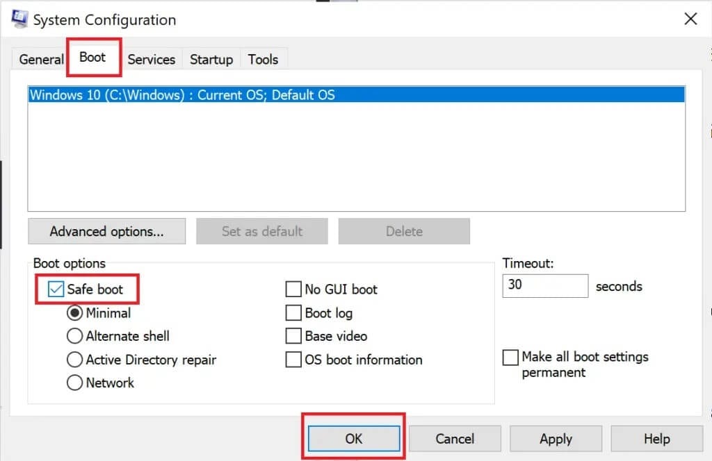 click-on-boot-tab-and-check-box-next-to-safe-boot-1024x664-1 كيفية التمهيد إلى الوضع الآمن في Windows 10