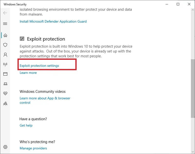 click-on-exploit-protection-settings- إصلاح خطأ في تشغيل Blade and Soul