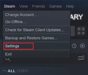 click-on-settings-1 اصلاح Steam يواجه مشكلة في الاتصال بالخوادم