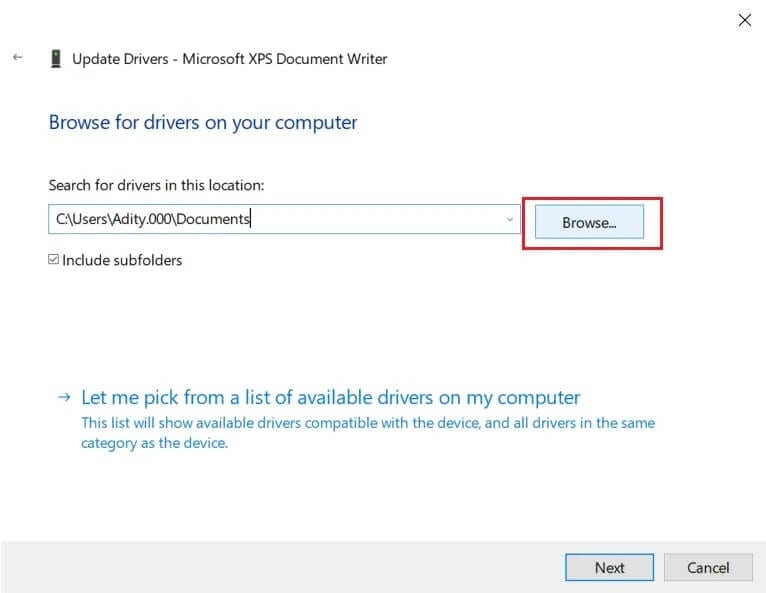 click-on-the-browse-button-and-navigate-to-printer-drivers كيفية إصلاح خطأ الطابعة لا تستجيب في Windows 10