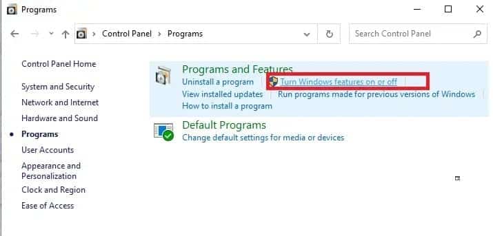 click-on-turn-windows-features-on-or-off كيفية تمكين خدمة Active Directory في Windows 10