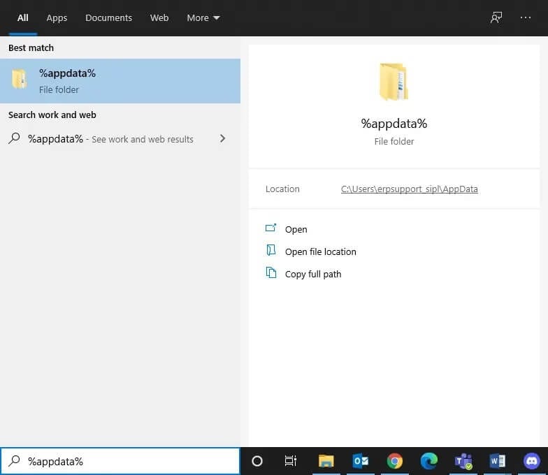 click-the-windows-search-box-and-type-appdata- كيفية إلغاء تثبيت Discord تمامًا على Windows 10
