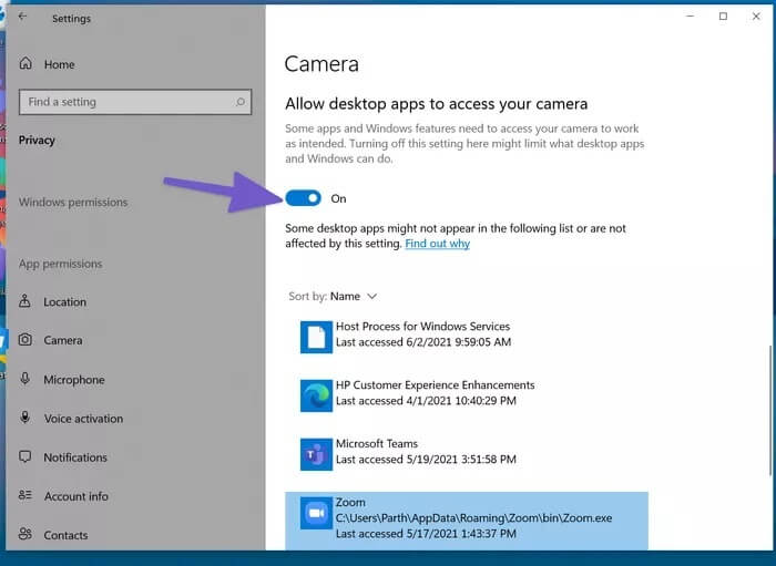 enable-camera-permission_935adec67b324b146ff212ec4c69054f أفضل 7 طرق لإصلاح عدم تشغيل Zoom على Windows 10