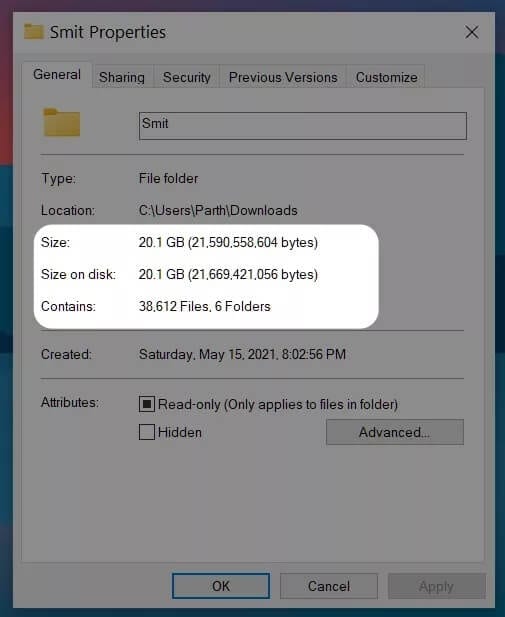 folder-size-in-properties_4d470f76dc99e18ad75087b1b8410ea9 أفضل 4 طرق لإظهار حجم المجلد في Windows 10