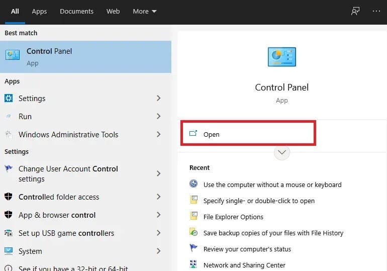 go-to-the-search-menu-and-type-control-panel- كيفية تعطيل أو إلغاء تثبيت NVIDIA GeForce Experience