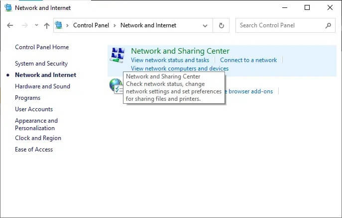 here-click-on-network-and-sharing-center- إصلاح عدم عمل Windows 10 File Sharing