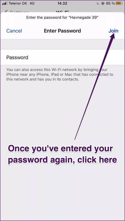 iphone-reenter-password_935adec67b324b146ff212ec4c69054f كيفية إصلاح خطأ Wifi يحتفظ بقطع الاتصال على iPhone