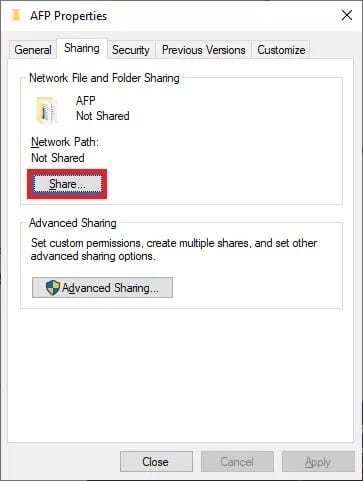 next-click-on-the-share...-button إصلاح عدم عمل Windows 10 File Sharing