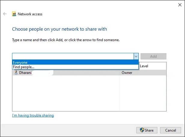 now-choose-people-on-your-network-to-share-with-f إصلاح عدم عمل Windows 10 File Sharing