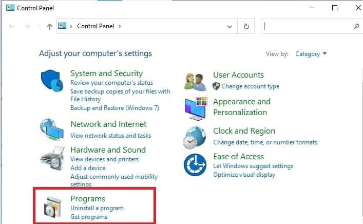 now-click-on-programs- كيفية تمكين خدمة Active Directory في Windows 10