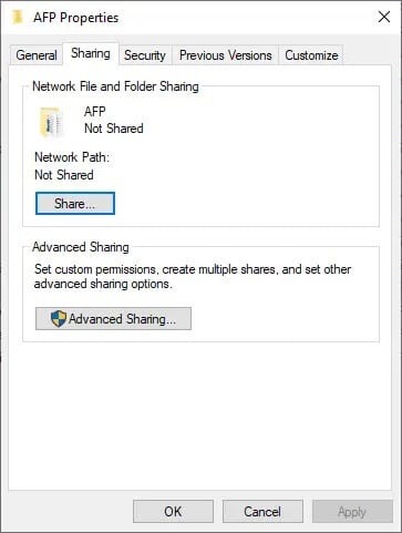 now-click-on-properties-and-switch-to-the-sharing إصلاح عدم عمل Windows 10 File Sharing