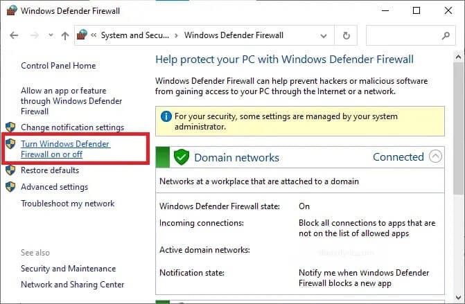 now-select-the-turn-windows-defender-firewall-on إصلاح عدم عمل Windows 10 File Sharing