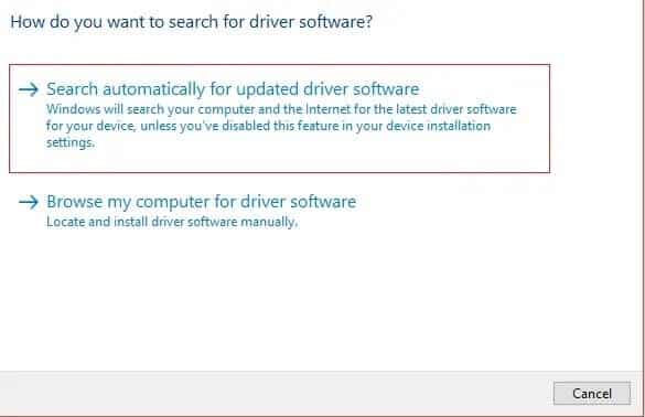 search-automatically-for-updated-driver-software كيفية إصلاح خطأ الطابعة لا تستجيب في Windows 10
