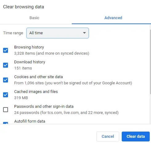 select the time range for the action to be complet - كيفية مسح ذاكرة التخزين المؤقت وملفات تعريف الارتباط في Google Chrome