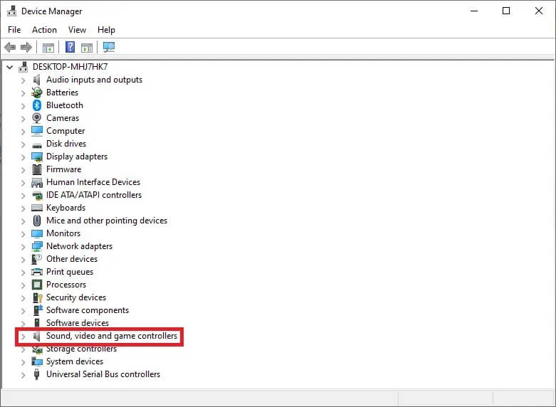 select-video-sound-and-game-controllers-in-the-d إصلاح انخفاض و ارتفاع حجم الصوت تلقائيًا في Windows 10