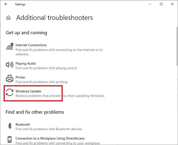 select-windows-update كيفية إصلاح خطأ Windows Update 80072ee2