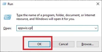type-appwiz-cpl-in-the-run-box-and-click-ok- إصلاح فشل تعريف الفيروسات في برنامج Avast Antivirus