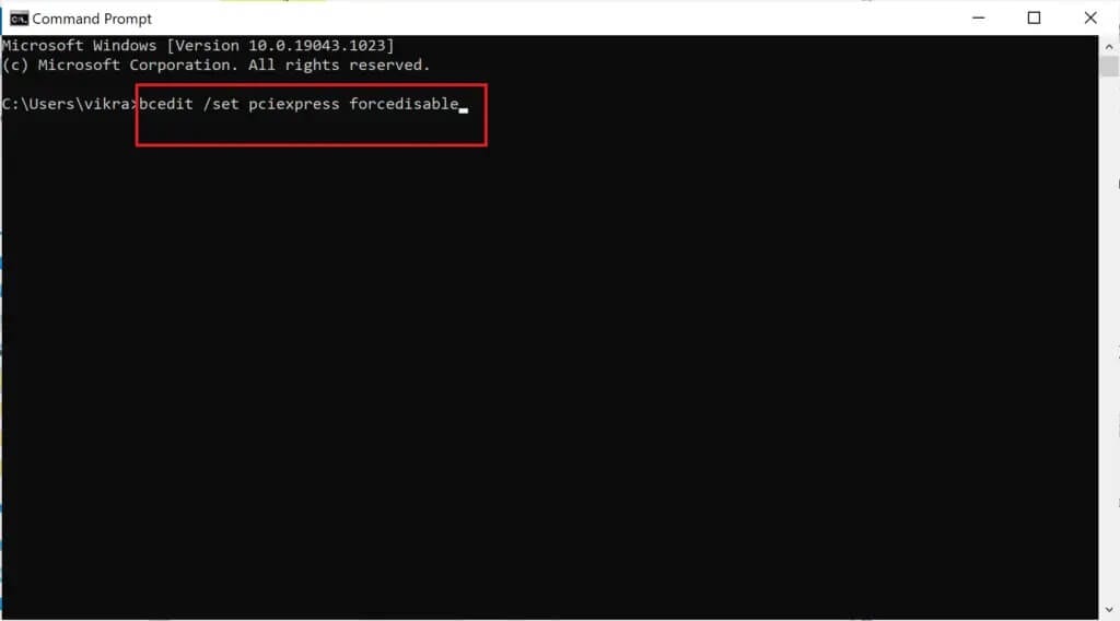 type-bcedit-set-pciexpress-forcedisable-and-then-1024x568-1 إصلاح لم يتم اكتشاف بطاقة الرسومات كرت الشاشة على Windows 10