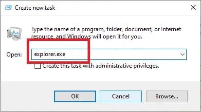 type-explorer-exe-into-the-new-task-window-and-c إصلاح مشكلة وميض المؤشر على نظام التشغيل Windows 10