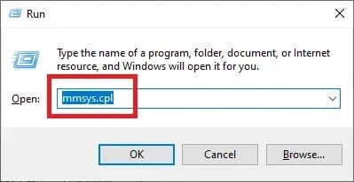 type-mmsys-cpl-and-click-on-ok إصلاح انخفاض و ارتفاع حجم الصوت تلقائيًا في Windows 10