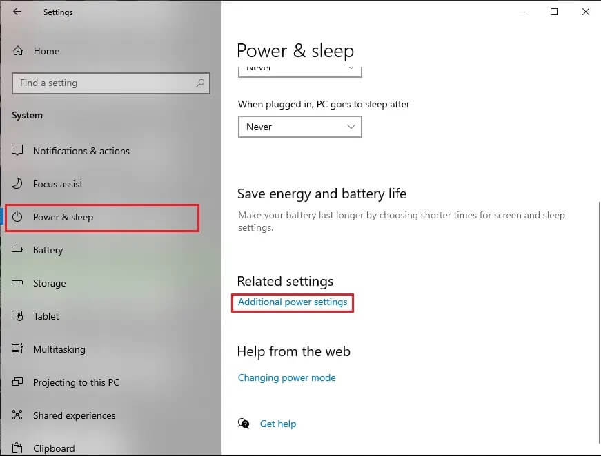 Click-Additional-power-settings-under-Related-Settings-on-the-right-hand-side-of-the-screen كيفية إصلاح تقطع الصوت في نظام التشغيل Windows 10