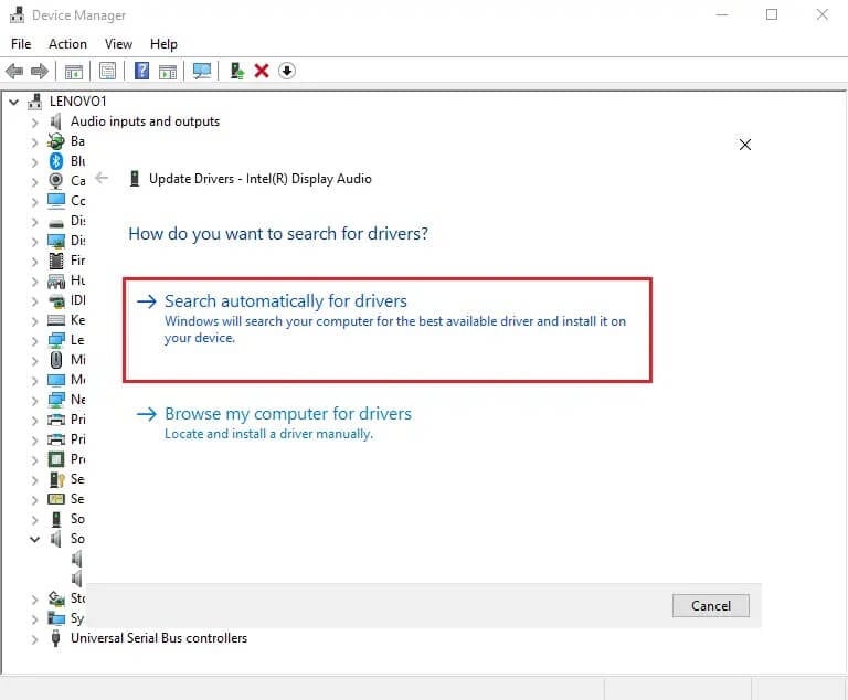 Click-Search-automatically-for-drivers كيفية إصلاح تقطع الصوت في نظام التشغيل Windows 10