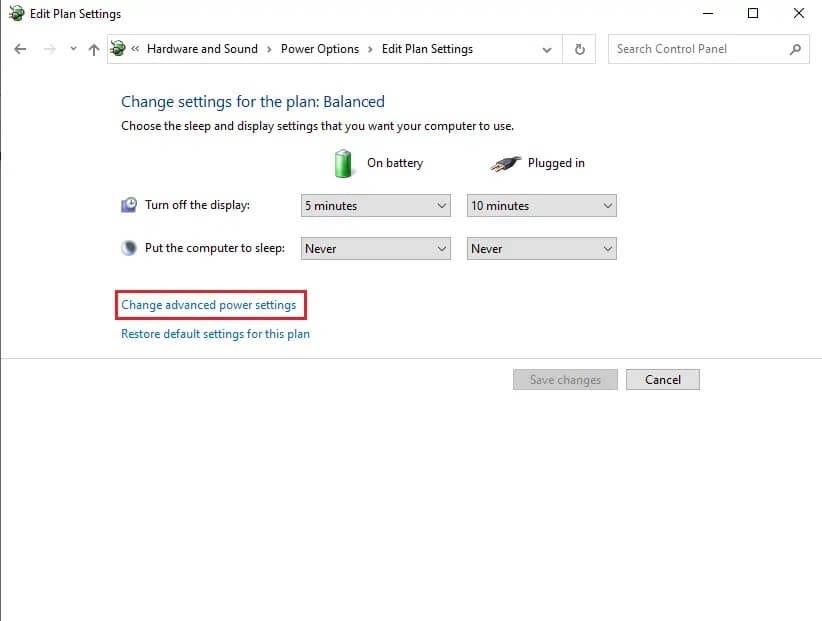 Click-on-Change-advanced-power-settings كيفية إصلاح تقطع الصوت في نظام التشغيل Windows 10