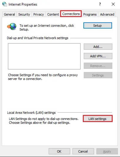 Click-on-LAN-settings إصلاح تعذر على Windows اكتشاف إعدادات الخادم الوكيل البروكسي لهذه الشبكة تلقائيًا