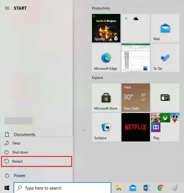 Click-on-Power-and-select-Restart كيفية إصلاح تقطع الصوت في نظام التشغيل Windows 10