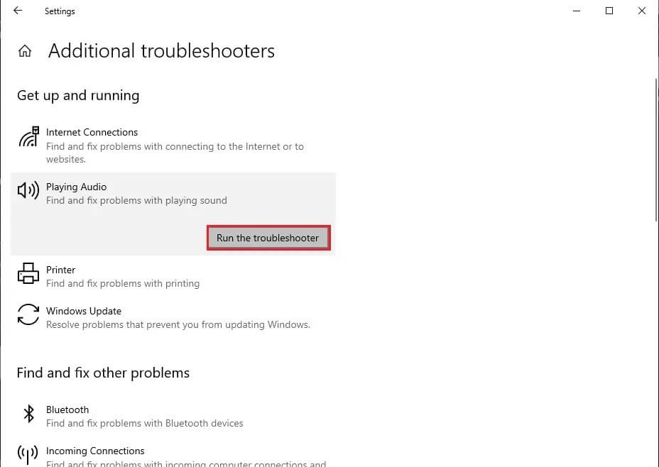 Click-on-Run-the-troubleshooter كيفية إصلاح تقطع الصوت في نظام التشغيل Windows 10