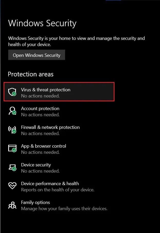 Click-on-Virus-and-threat-actions إصلاح Steam عالق عند تخصيص مساحة القرص على Windows