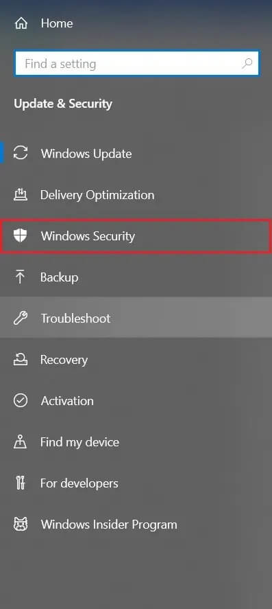Click-on-Windows-security-in-the-panel-on-the-left إصلاح Steam عالق عند تخصيص مساحة القرص على Windows